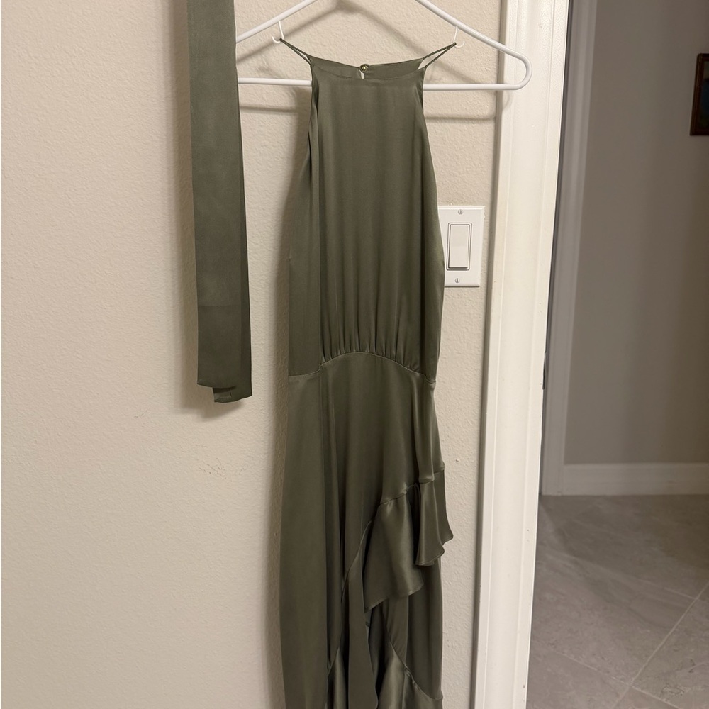 Zimmermann Olive-Green Satin Midi Dress w/ BELT